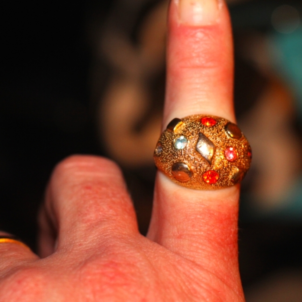 Sarah Coventry Gold-Tone Dome Ring with Red, Blue and Orange Stones